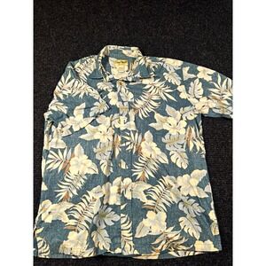 Cooke Street Honolulu Mens L Hawaiian Aloha Shirt Blue Floral 100% Cotton